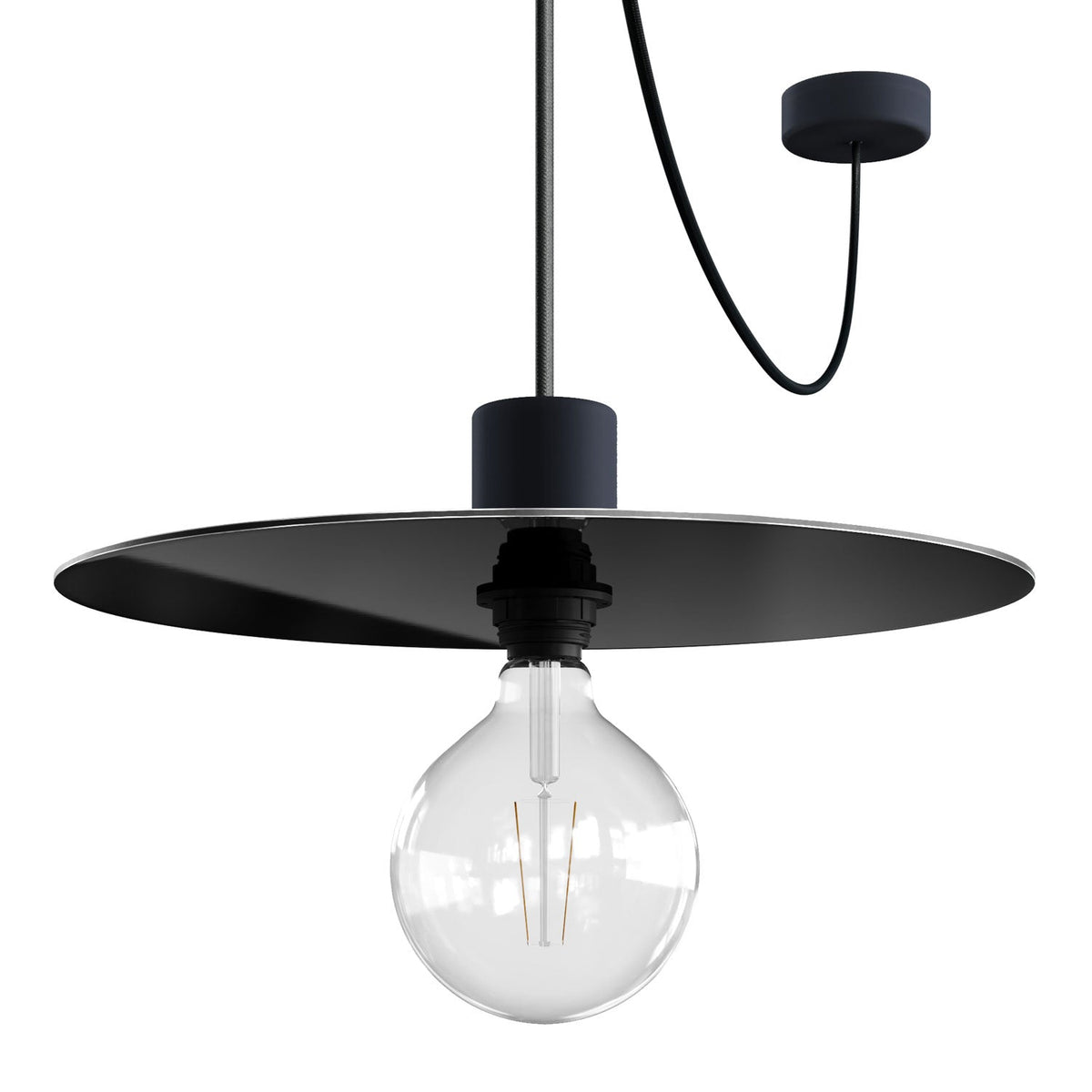 Modulair ELEGANT Leuchte mit 5 m Textilkabel, Ellepì-Lampenschirm, Baldachin und Lampenfassung aus Silikon IP65 wasserdicht - Schwarz