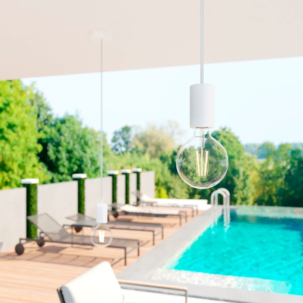Modulair ELEGANT Außenleuchte mit 1,5 m Textilkabel, Baldachin und Fassung aus IP65-Silikon wasserdicht – Weiß – Ansicht 2