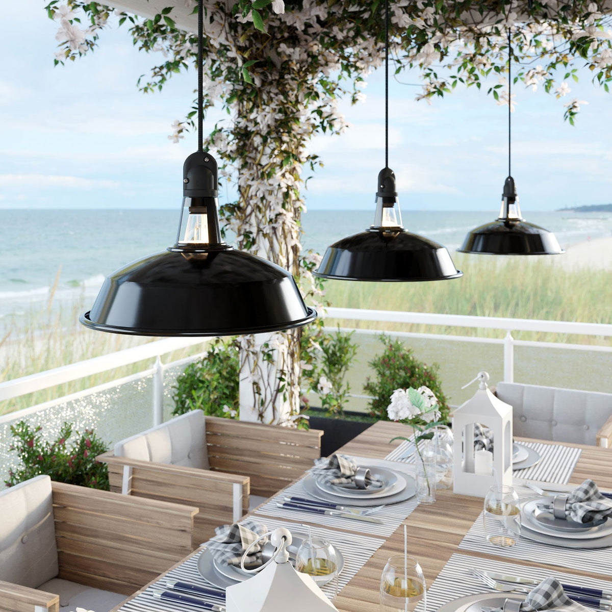 Modulair ELEGANT Außenleuchte mit Lampenschirm, 5 m Kabel, Silikon-Deckenrosette und IP65-wasserdichte Fassung – Schwarz – Ansicht 2