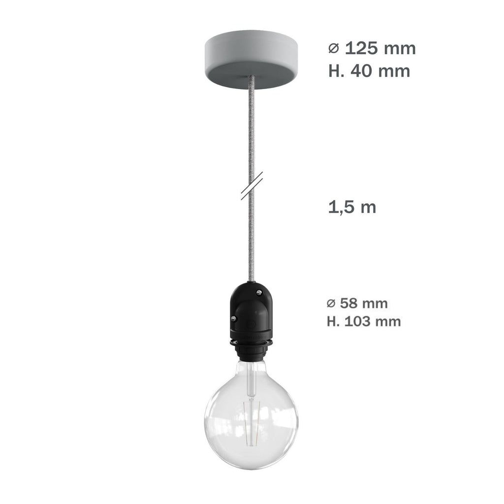 Modulair Außenlampe für Lampenschirme mit 1,5 m Textilkabel, Baldachin und Fassung IP65 wasserdicht – Weiß – Ansicht 5