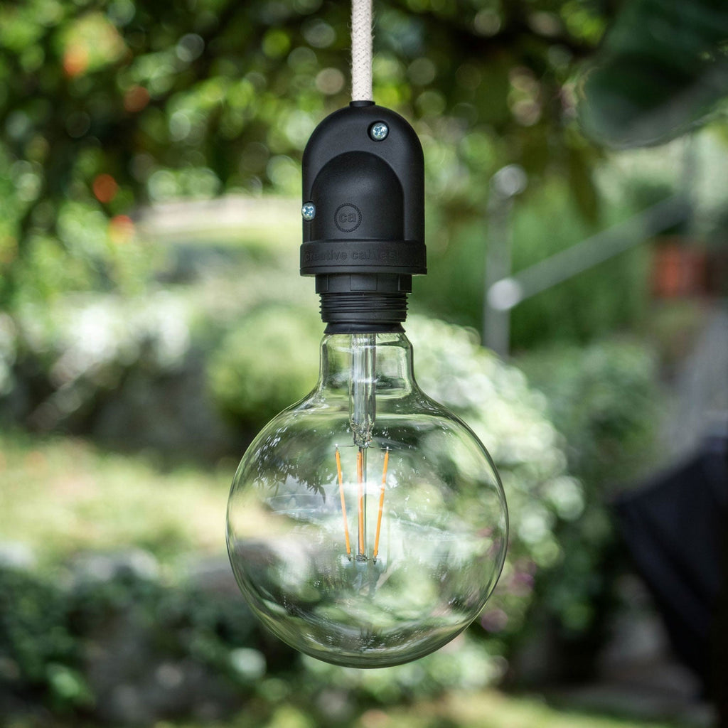Modulair Außenlampe für Lampenschirme mit 1,5 m Textilkabel, Baldachin und Fassung IP65 wasserdicht – Weiß – Ansicht 2