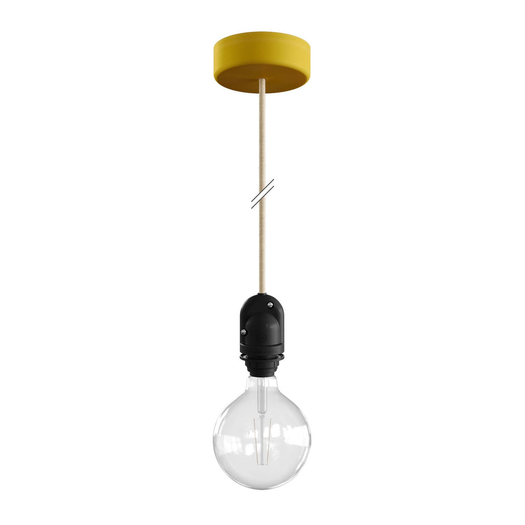 Modulair Lampe für Außenlampenschirm mit 1,5 m Textilkabel, Baldachin und IP65-fester Lampenfassung – Senf