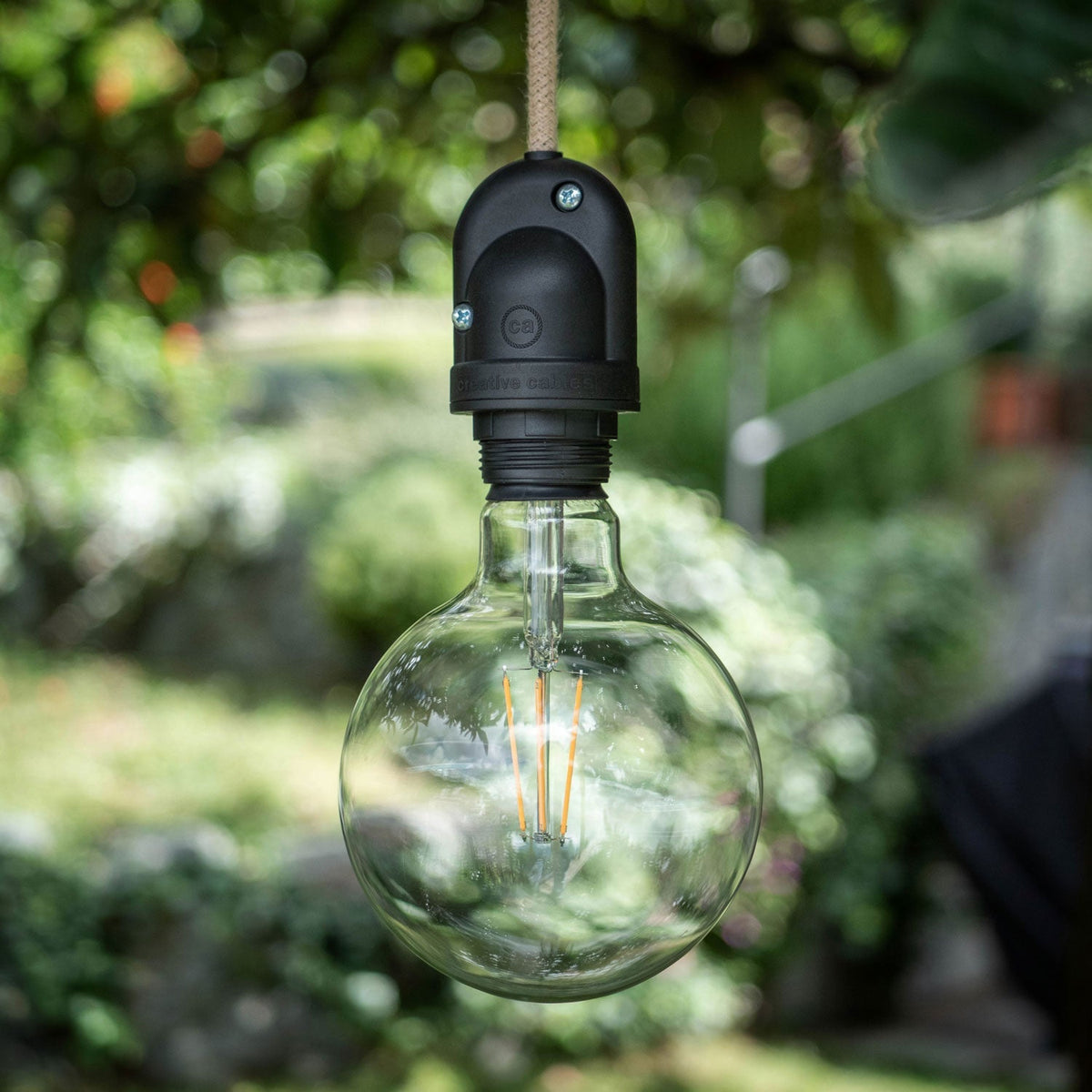 Modulair Lampe für Außenlampenschirm mit 1,5 m Textilkabel, Baldachin und IP65-fester Lampenfassung – Senf – Ansicht 2