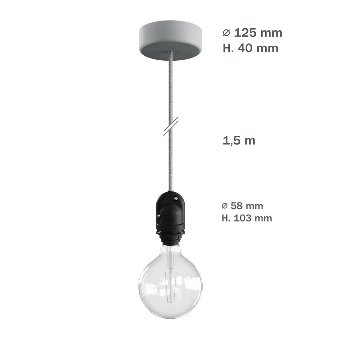 Modulair Lampe für Außenschirme mit 1,5 m Textilkabel, Baldachin und IP65 wasserdichter Fassung - Wiesengrün – Ansicht 5