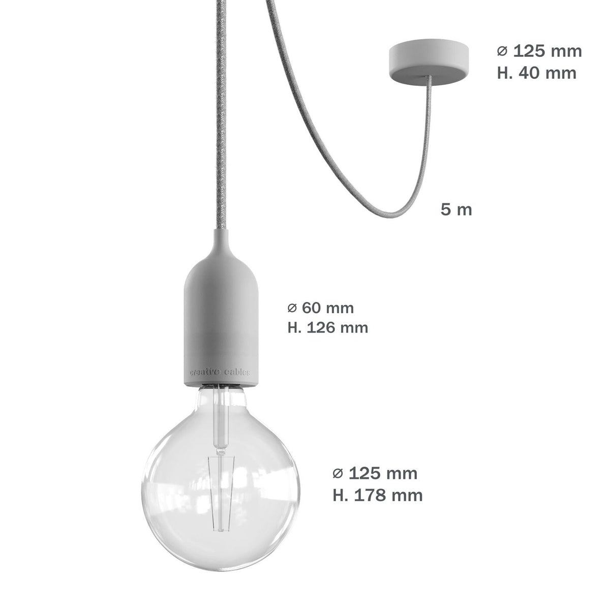 Modulair PASTEL Außenleuchte mit 5 m Kabel, Gewicht, Baldachin und Fassung IP65 wasserdicht – Lachs – Ansicht 6