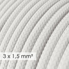 Französische Mehrfachsteckdose mit glänzend weißem Stoffkabel und Schuko-Stecker mit Komfort-Ring – Ansicht 2