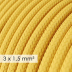 Französische Mehrfachsteckdose mit glänzend gelbem Textilkabel und Schuko-Stecker mit Komfort-Ring – Ansicht 2