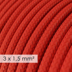 Französische Mehrfachsteckdose mit glänzend rotem Textilkabel und Schuko-Stecker mit Komfort-Ring – Ansicht 2