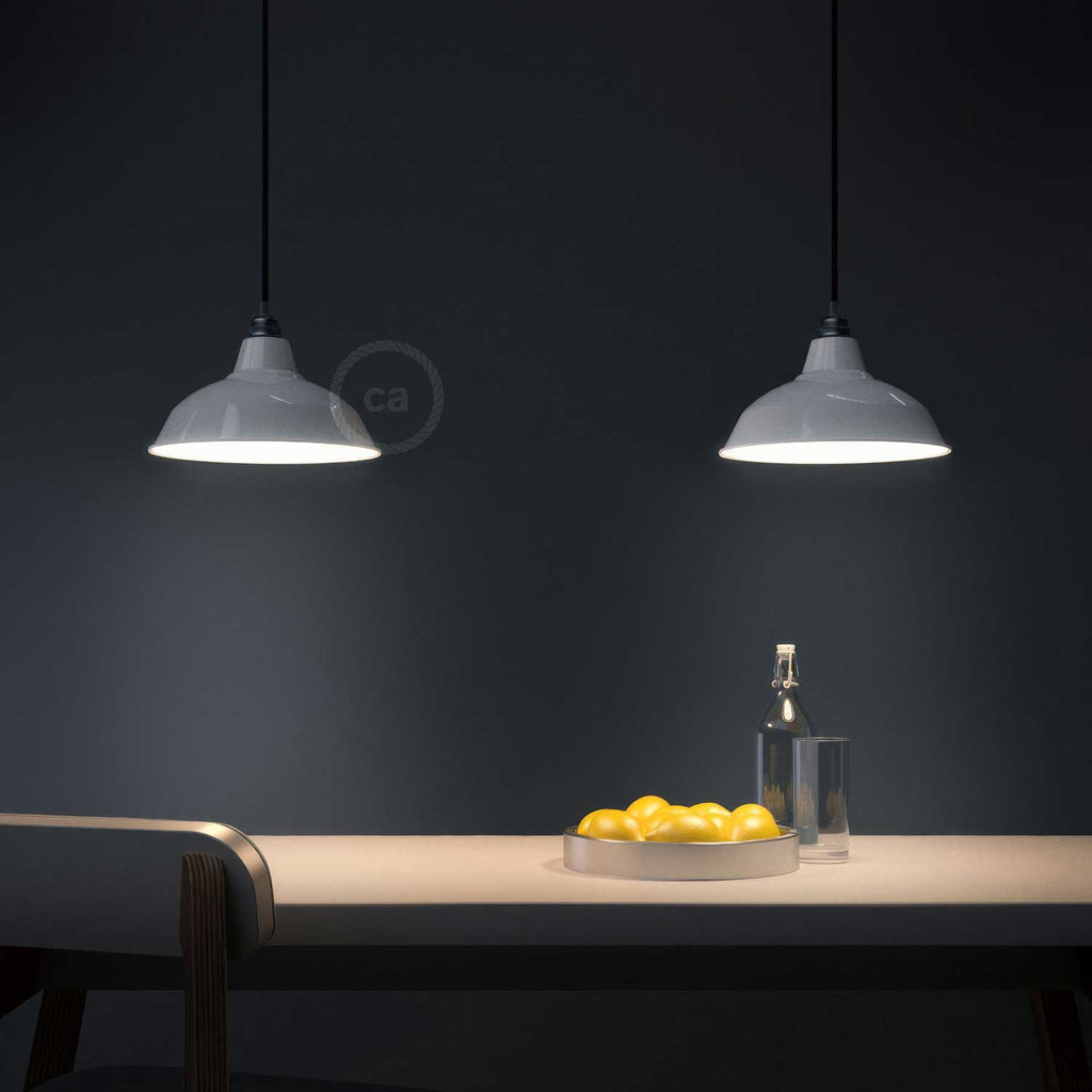 Bistrot Lampenschirm aus emailliertem Metall mit E27-Fassung, Durchmesser 30 cm – Weiß – Ansicht 2