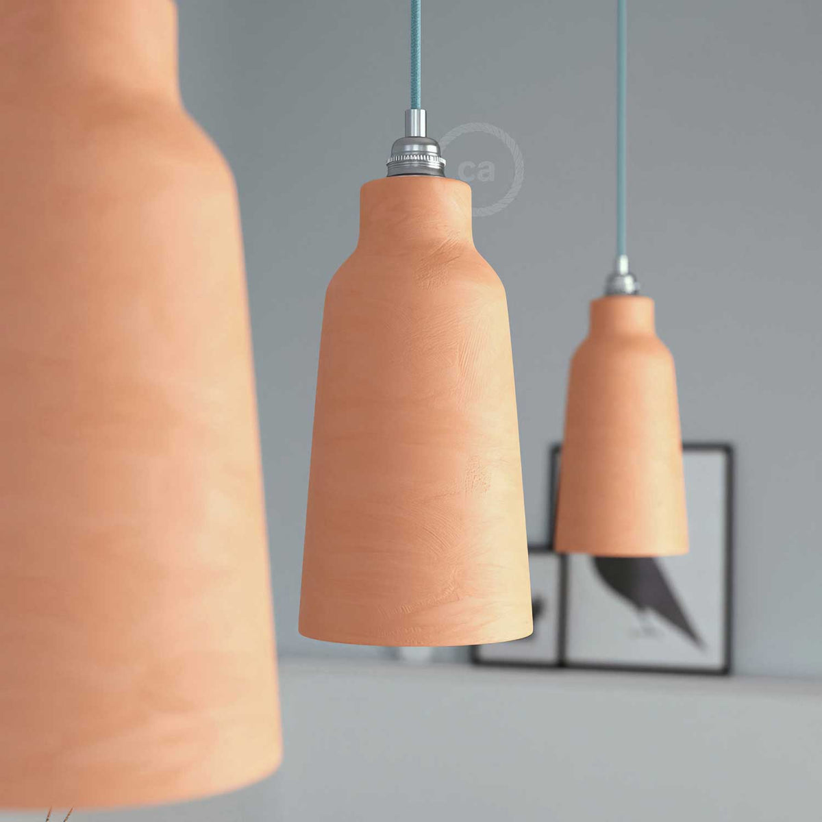 Keramik-Flaschenlampenschirm, Kollektion Materia - Made in Italy - gestreifter Terrakotta – Ansicht 3