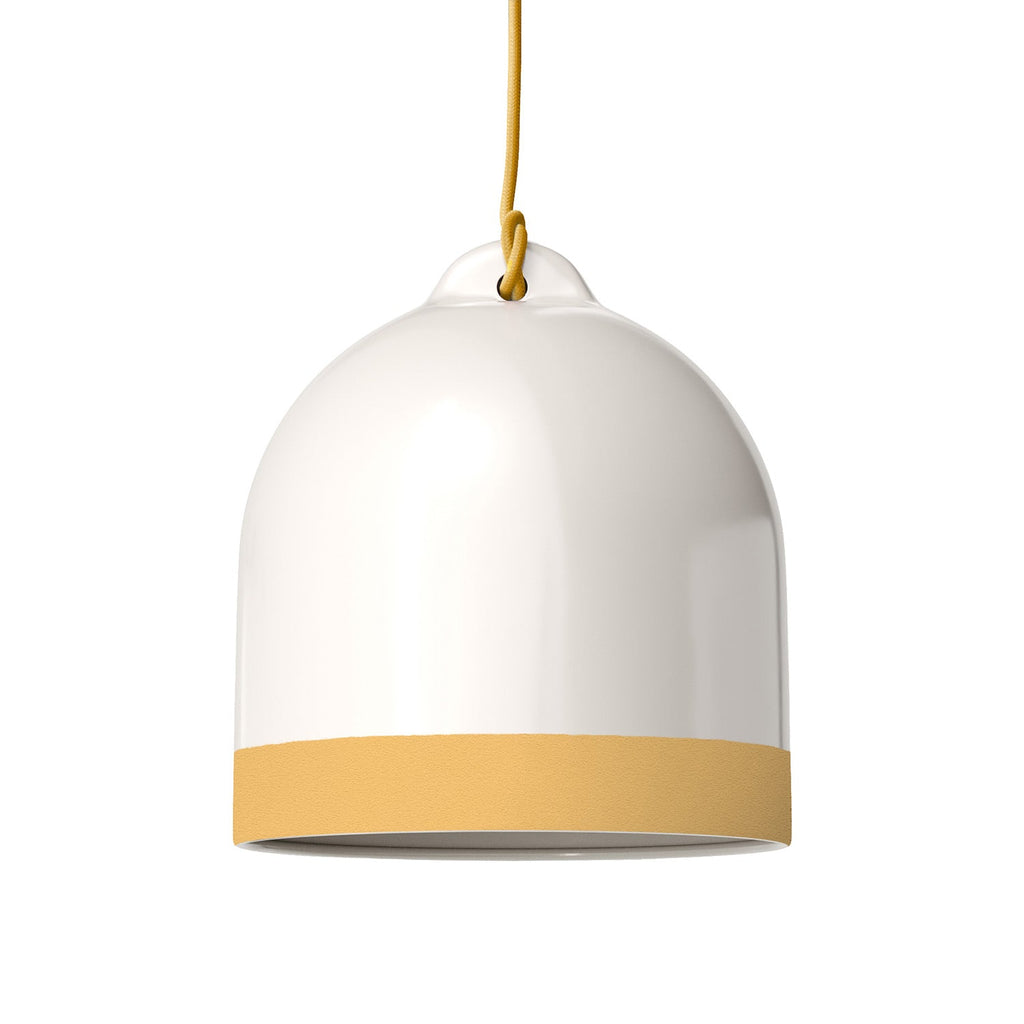 Lampenschirm Campana M, zweifarbig, aus Keramik Weiß und Gelb, Kollektion Materia – Made in Italy