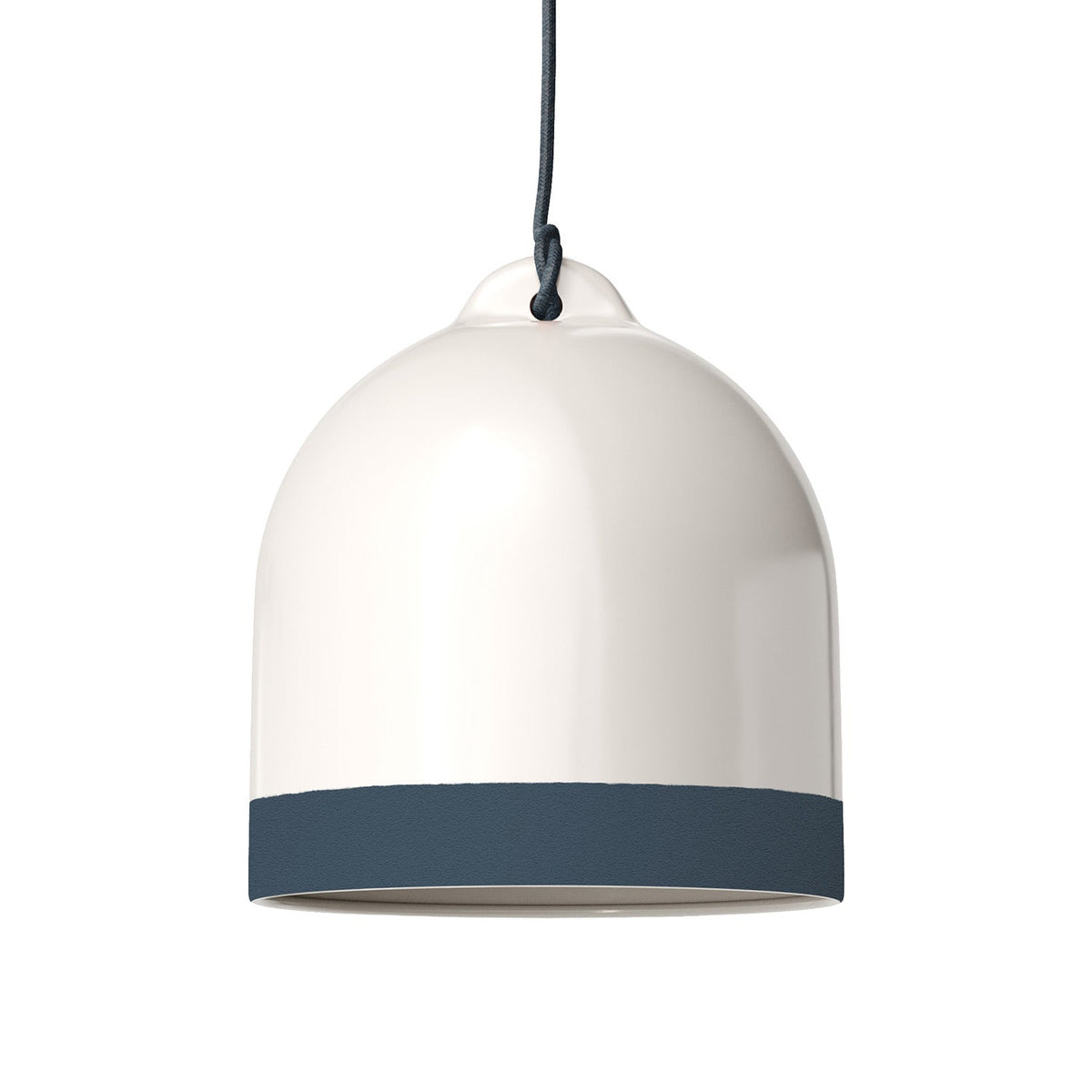 Glocke Lampenschirm M zweifarbig aus Keramik Weiß und Petrol, Kollektion Materia - Made in Italy