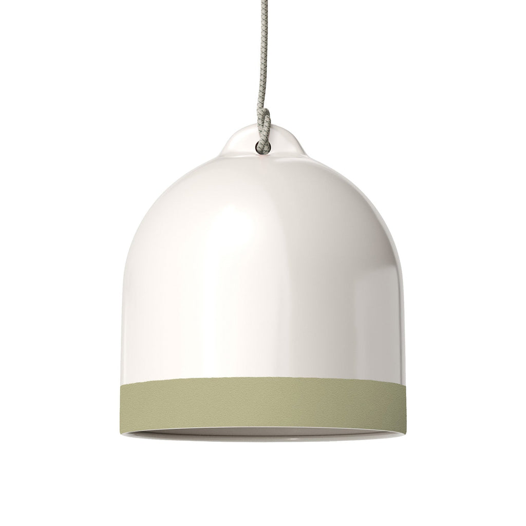 Lampenschirm Campana M zweifarbig aus Keramik, Weiß und Salbeigrün, Kollektion Materia – Made in Italy