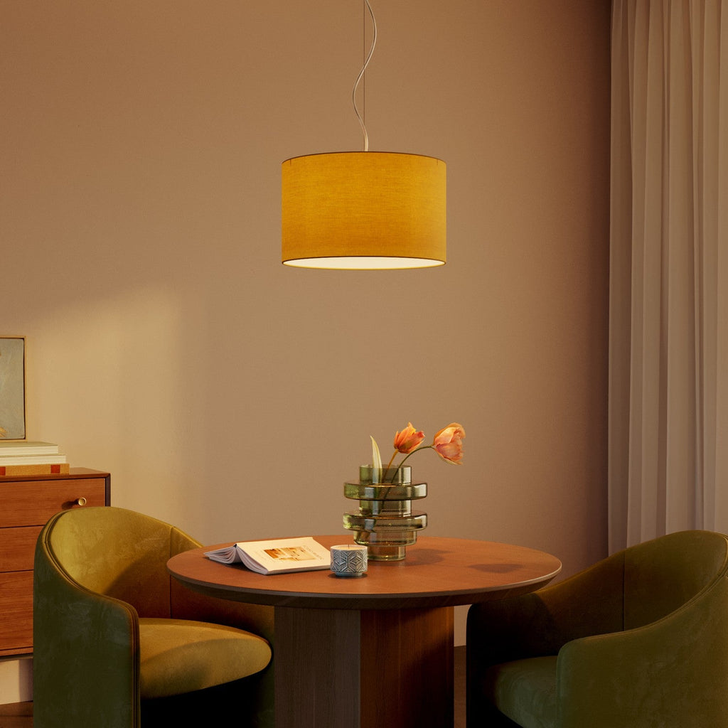 Zylinder-Lampenschirm L aus Stoff mit E27-Fassung - Made in Italy - Arenal Gold – Ansicht 2