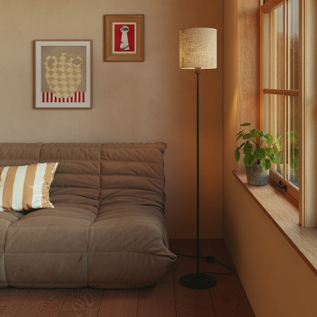 Zylinderlampenschirm M aus Stoff mit E27-Fassung - Made in Italy - Naturjute – Ansicht 2