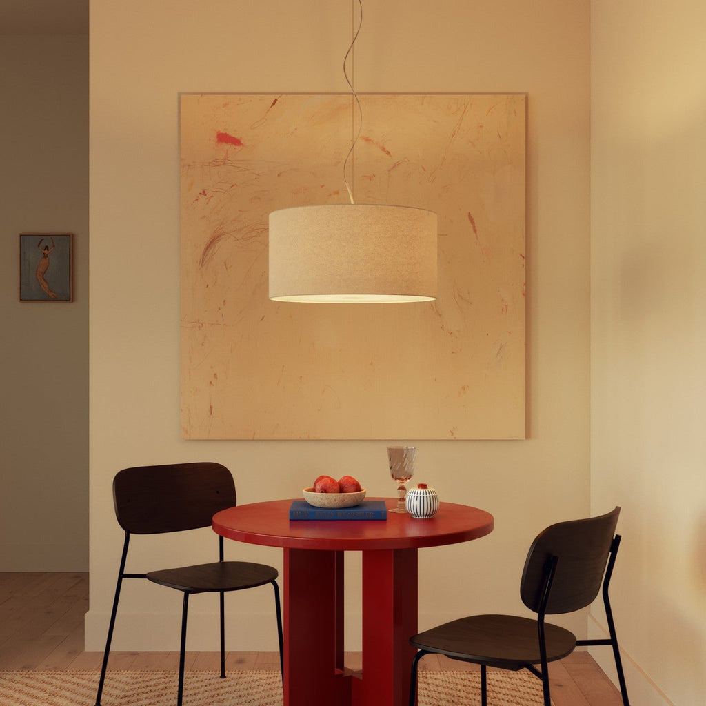 Zylinderförmiger Lampenschirm XL aus Stoff mit E27-Fassung - Made in Italy - Wolle Sand – Ansicht 2