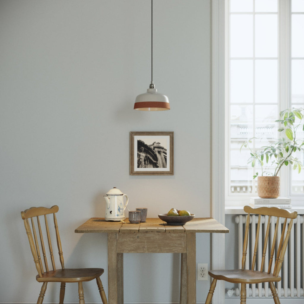 Zweifarbiger Schalen-Lampenschirm aus Keramik, Weiß und Terrakotta, Kollektion Materia – Made in Italy – Ansicht 2