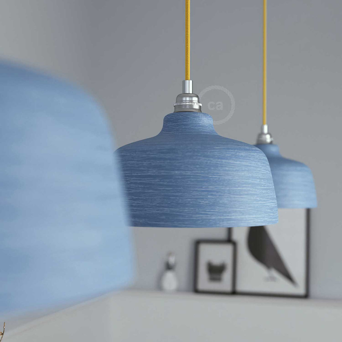 Schalen-Lampenschirm aus Keramik, Kollektion Materia – Made in Italy – Geflammtes Avionblau – Ansicht 3