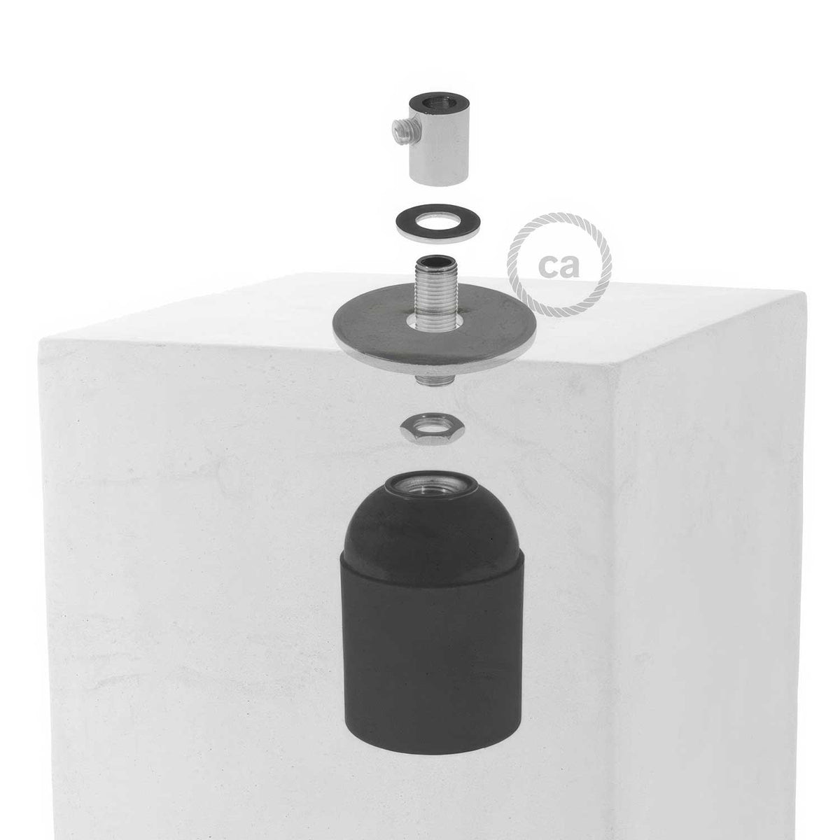 Betonschirm Cube für Pendelleuchte, komplett mit Zugentlastung und Lampenfassung E27 – Dunkelbeton – Ansicht 4