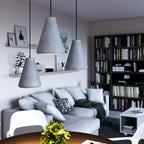 Trichter-Lampenschirm aus Beton für Pendelleuchte – komplett mit Klemmlampe und E27-Fassung – Hellgrau – Ansicht 2