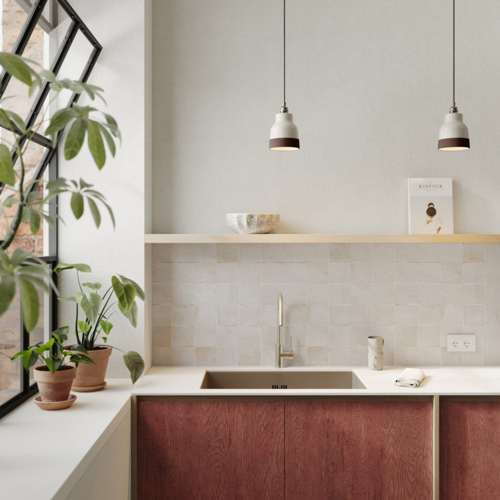 Zweifarbiger Vasenlampenschirm aus Keramik Weiß und Braun, Kollektion Materia - Made in Italy – Ansicht 2