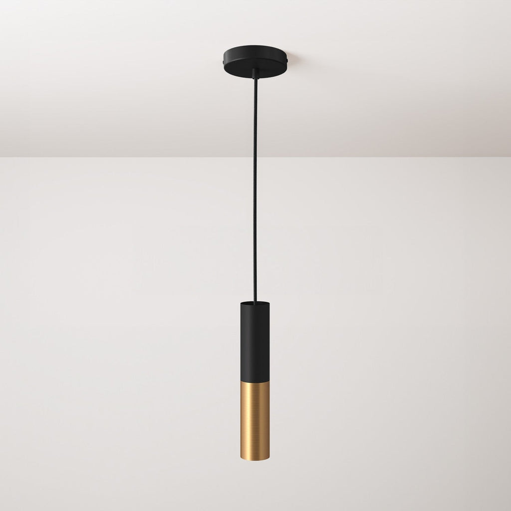 Komplette Pendelleuchte mit Textilkabel und doppeltem Tub-E14-Lampenschirm – Schwarz und Gebürstetes Bronze