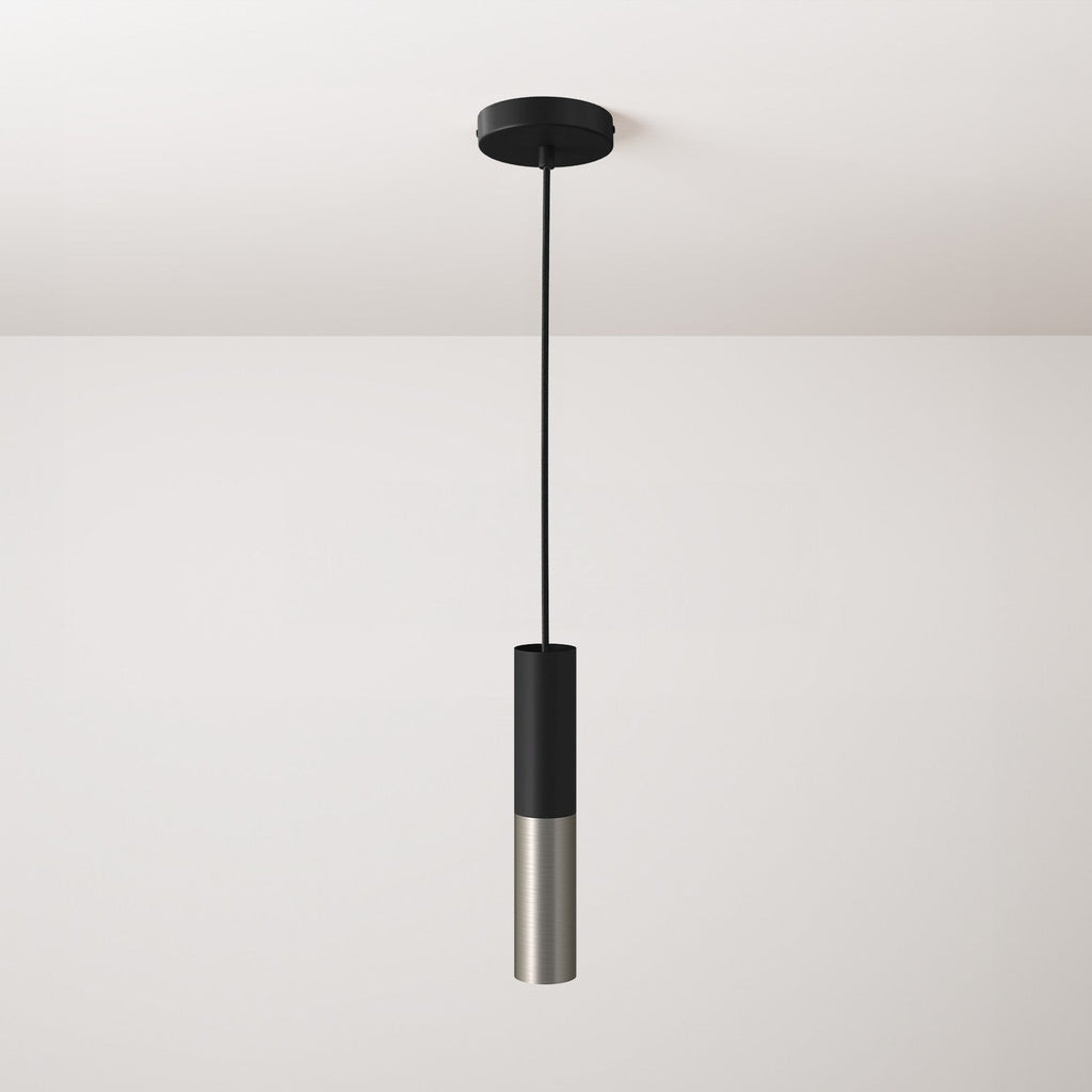 Pendelleuchte komplett mit Textilkabel und Doppelschirm Tub-E14 - Schwarz und Satin-Titan