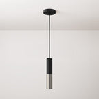 Pendelleuchte komplett mit Textilkabel und Doppelschirm Tub-E14 - Schwarz und Satin-Titan