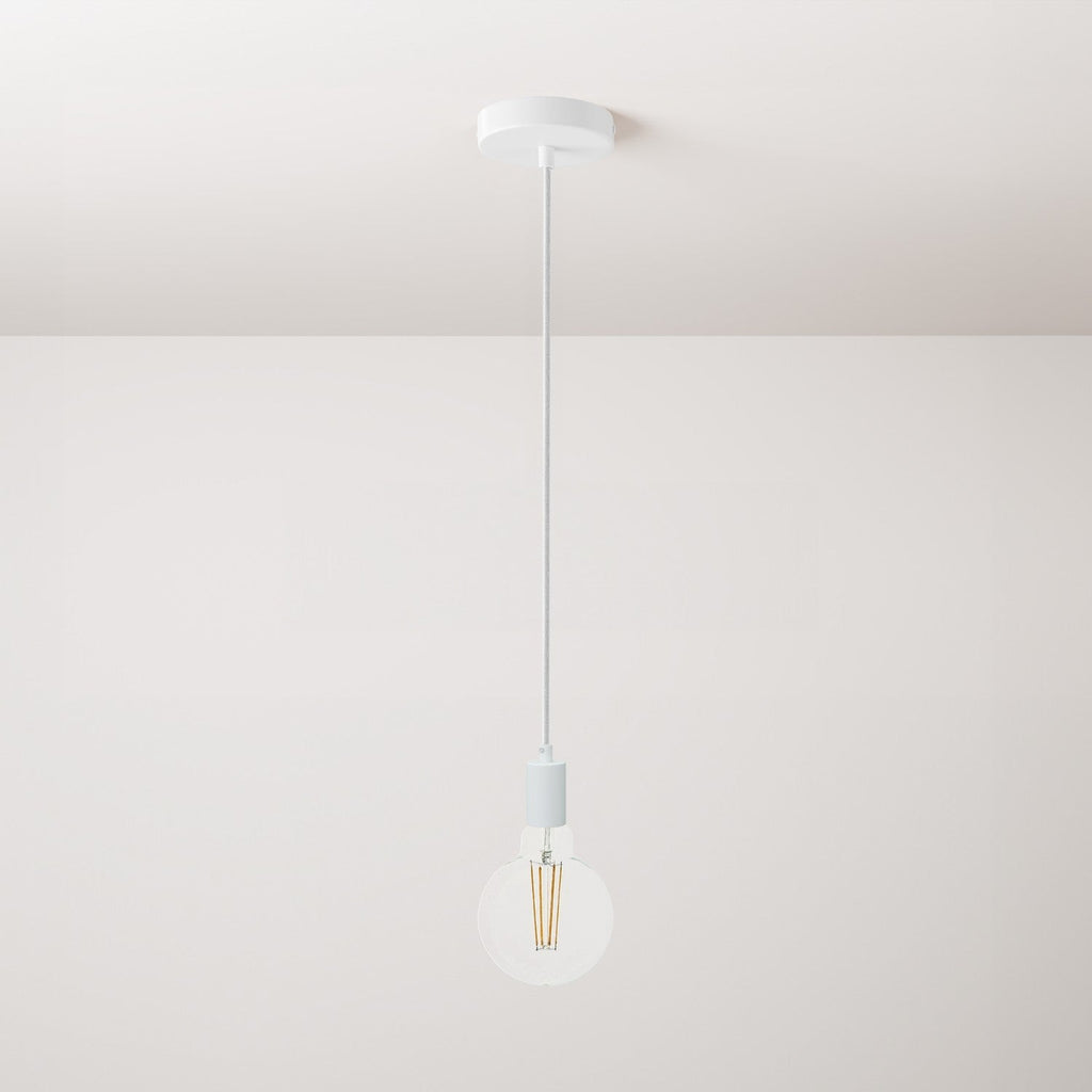 Pendelleuchte komplett mit Textilkabel und monochromen Metall-Finishes – Weiß