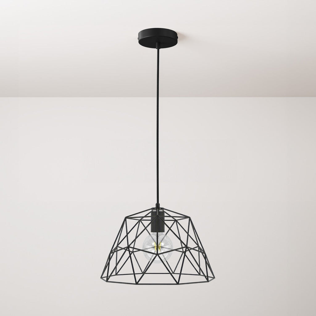 Komplette Pendelleuchte mit Textilkabel, Dome-Schirm und Metallfinish – Schwarz