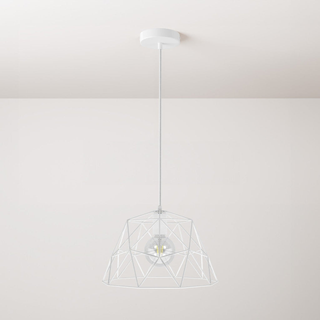 Komplette Pendelleuchte mit Textilkabel, Dome-Schirm und Metall-Details – Weiß