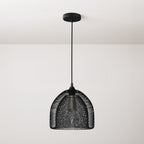Pendelleuchte komplett mit Textilkabel, Ghostbell XL-Käfigschirm und Metallakzenten – Schwarz