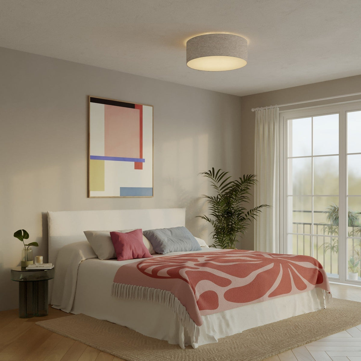 Große Deckenleuchte aus Stoff – Made in Italy – Beige Wolle – Ansicht 2