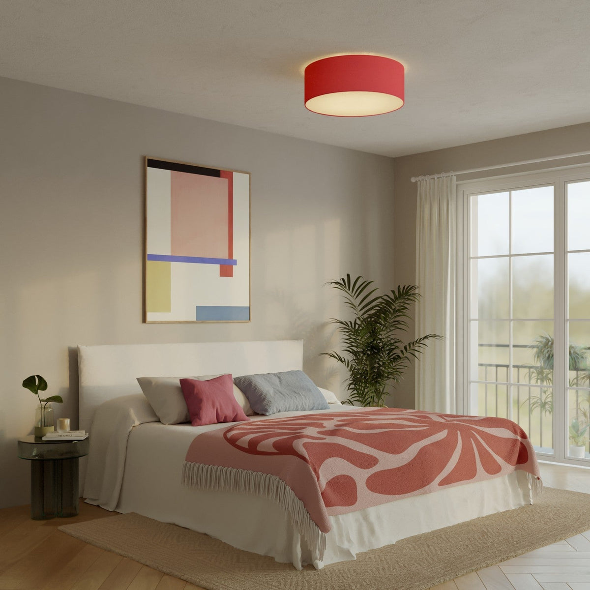 Deckenleuchte aus Stoff Large – Made in Italy – Rotes Leinengewebe – Ansicht 2