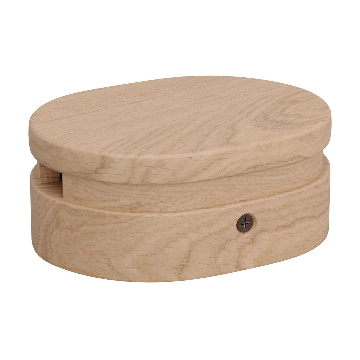 Ovale Rosette aus Holz mit 2 seitlichen Löchern für Lichterkettenkabel und Filé-System. Made in Italy – Naturell – Ansicht 2