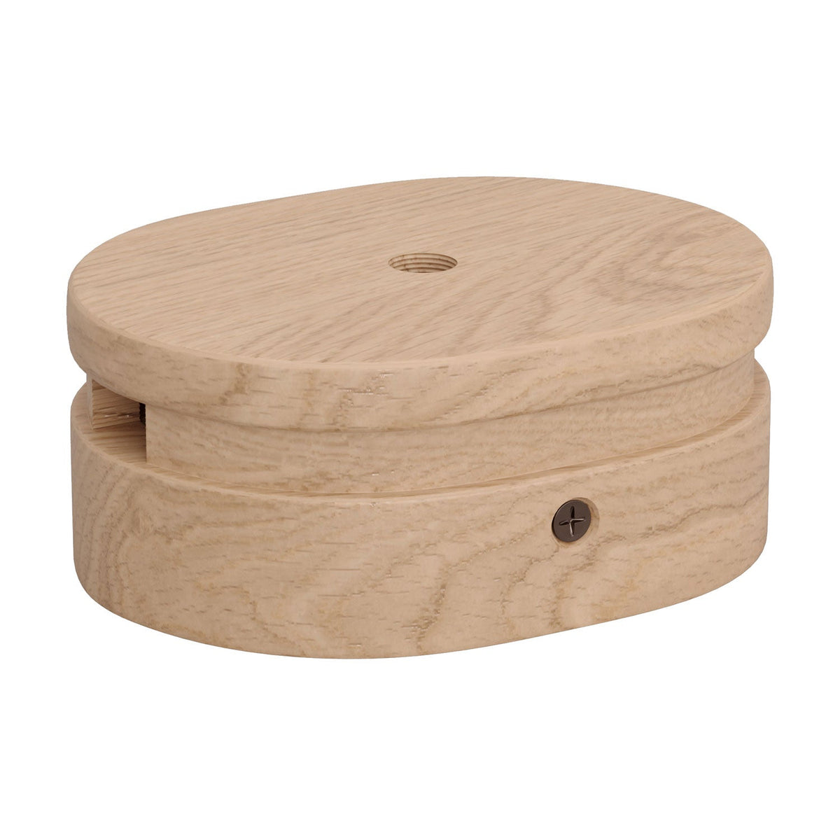 Ovaler Baldachin aus Holz mit einem mittigen und 2 seitlichen Löchern für Kabel für Lichterkette und Filé-System. Made in Italy – Natur – Ansicht 3