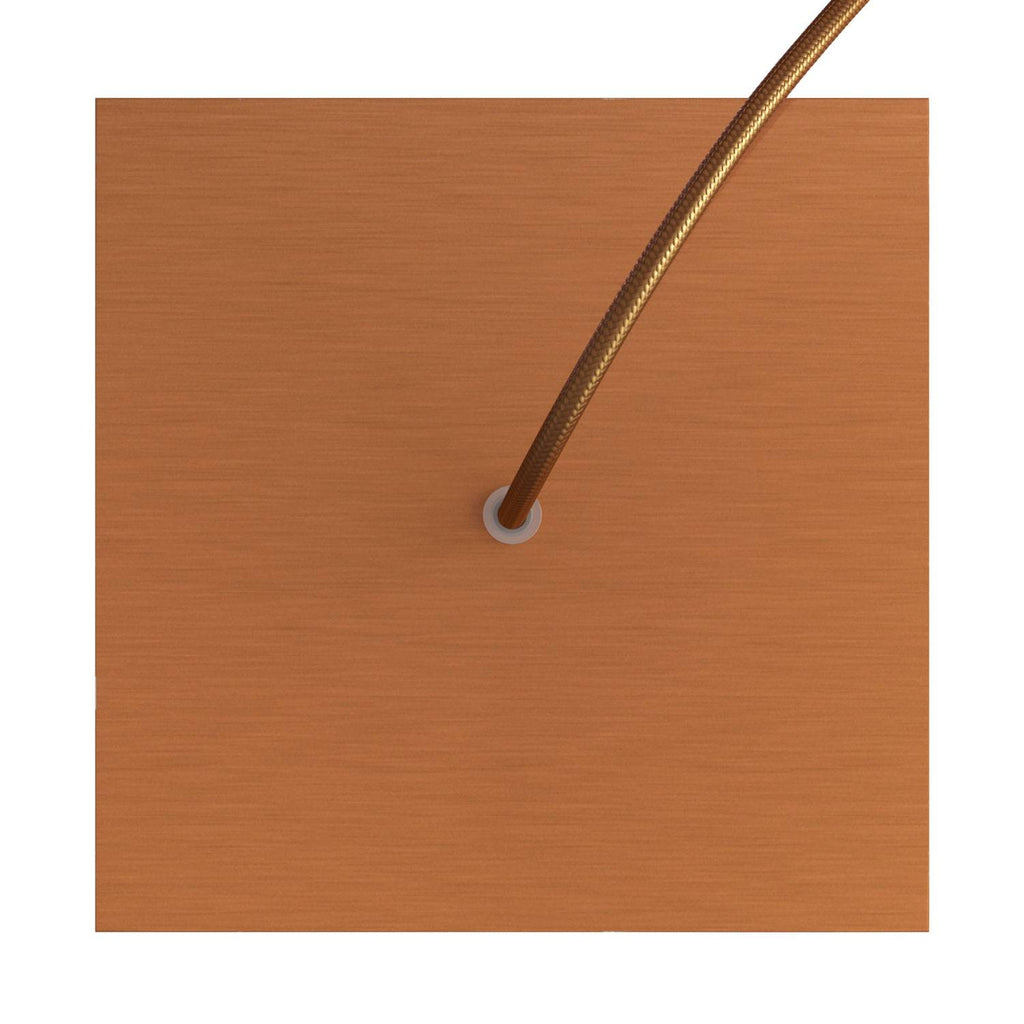 Lampenbaldachin Rose-One quadratisch, 200 mm mit 1 Loch und 4 seitlichen Löchern – Dibond Kupfer satiniert – Ansicht 2