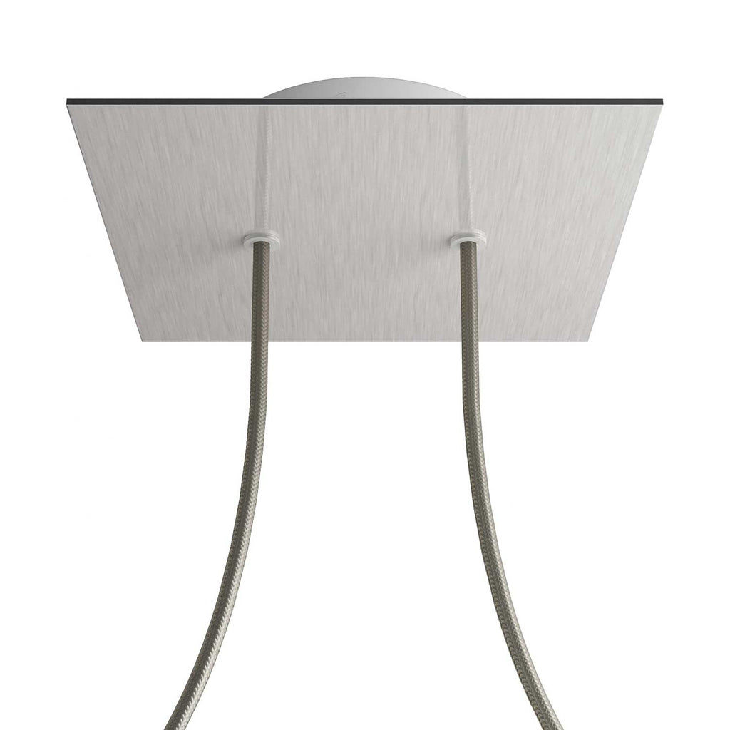 Lampenbaldachin Rose-One quadratisch, 200 mm mit 2 Löchern und 4 seitlichen Löchern – Dibond Satin-Edelstahl