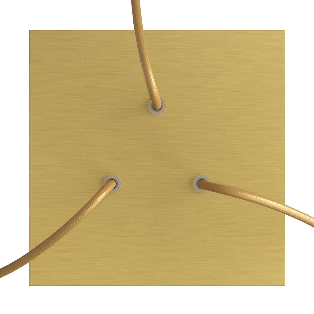 Rose-One Quadrat-Baldachin, 200 mm mit 3 Öffnungen und 4 seitlichen Bohrungen – Dibond satiniertes Messing – Ansicht 2