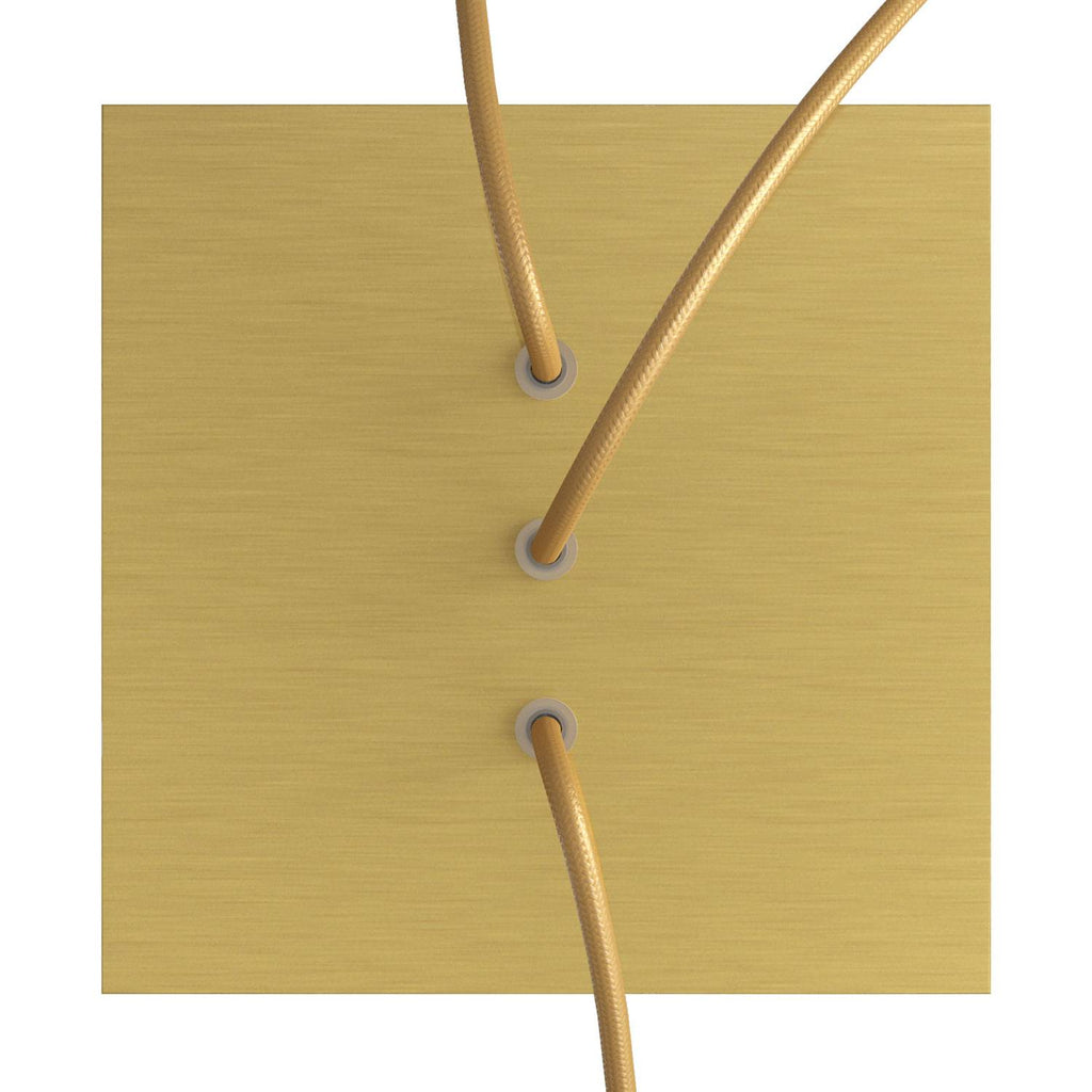 Lampenbaldachin Rose-One quadratisch, 200 mm mit 3 Löchern in Linie und 4 seitlichen Löchern - Dibond Satin Messing – Ansicht 2