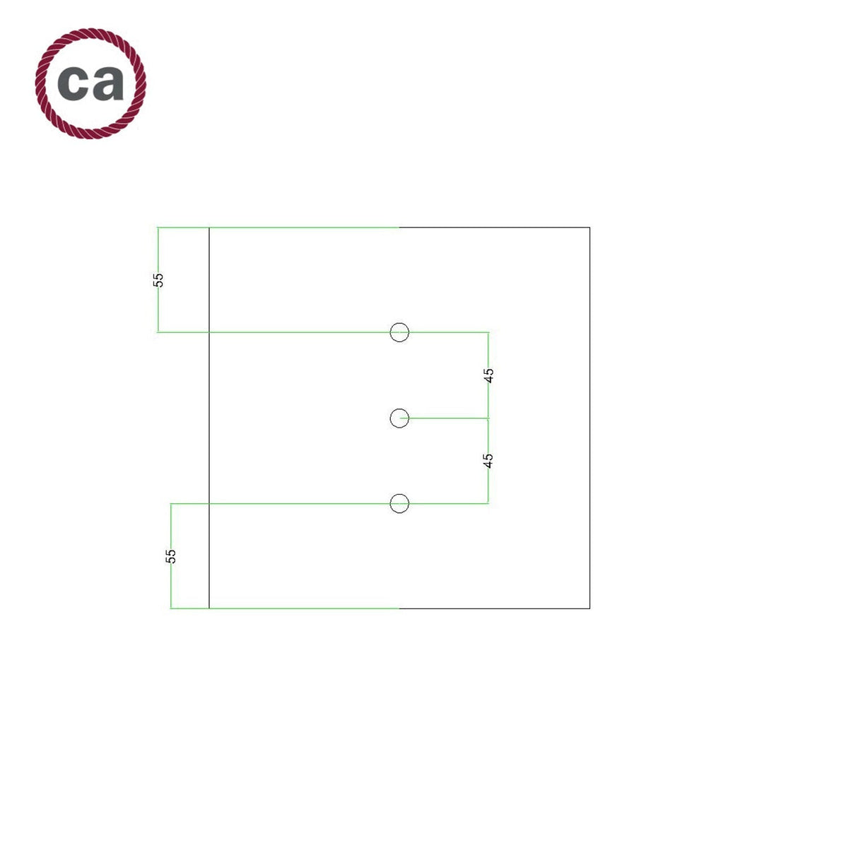 Rose-One Baldachin Quadrat, 200 mm mit 3 Löchern in Linie und 4 seitlichen Löchern – Dibond Kupfer satiniert – Ansicht 7