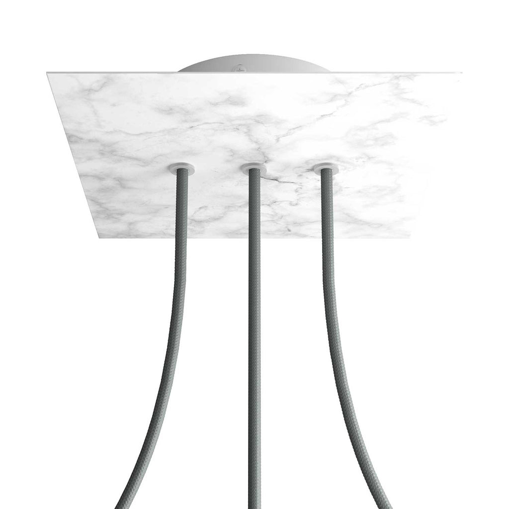 Rosone Rose-One quadratisch, 200 mm mit 3 Öffnungen in Reihe und 4 seitlichen Öffnungen – Carrara-Marmor