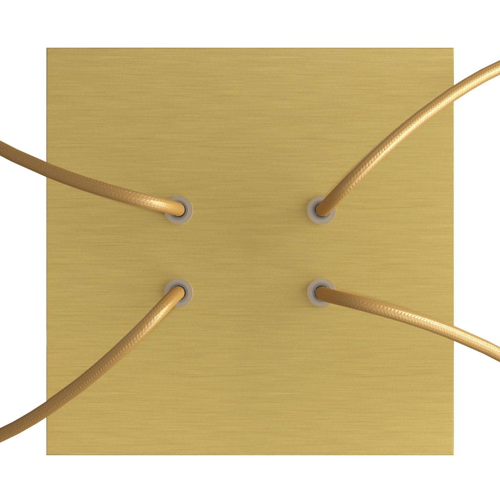 Lampenbaldachin Rose-One quadratisch, 200 mm mit 4 Löchern und 4 seitlichen Löchern – Dibond Satiniertes Messing – Ansicht 2