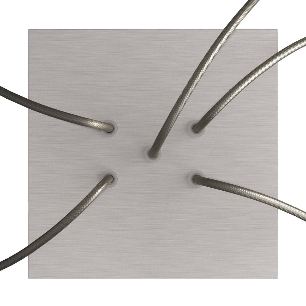 Lampenbaldachin Rose-One quadratisch, 200 mm mit 5 Löchern und 4 seitlichen Löchern - Dibond satiniertes Stahl – Ansicht 2