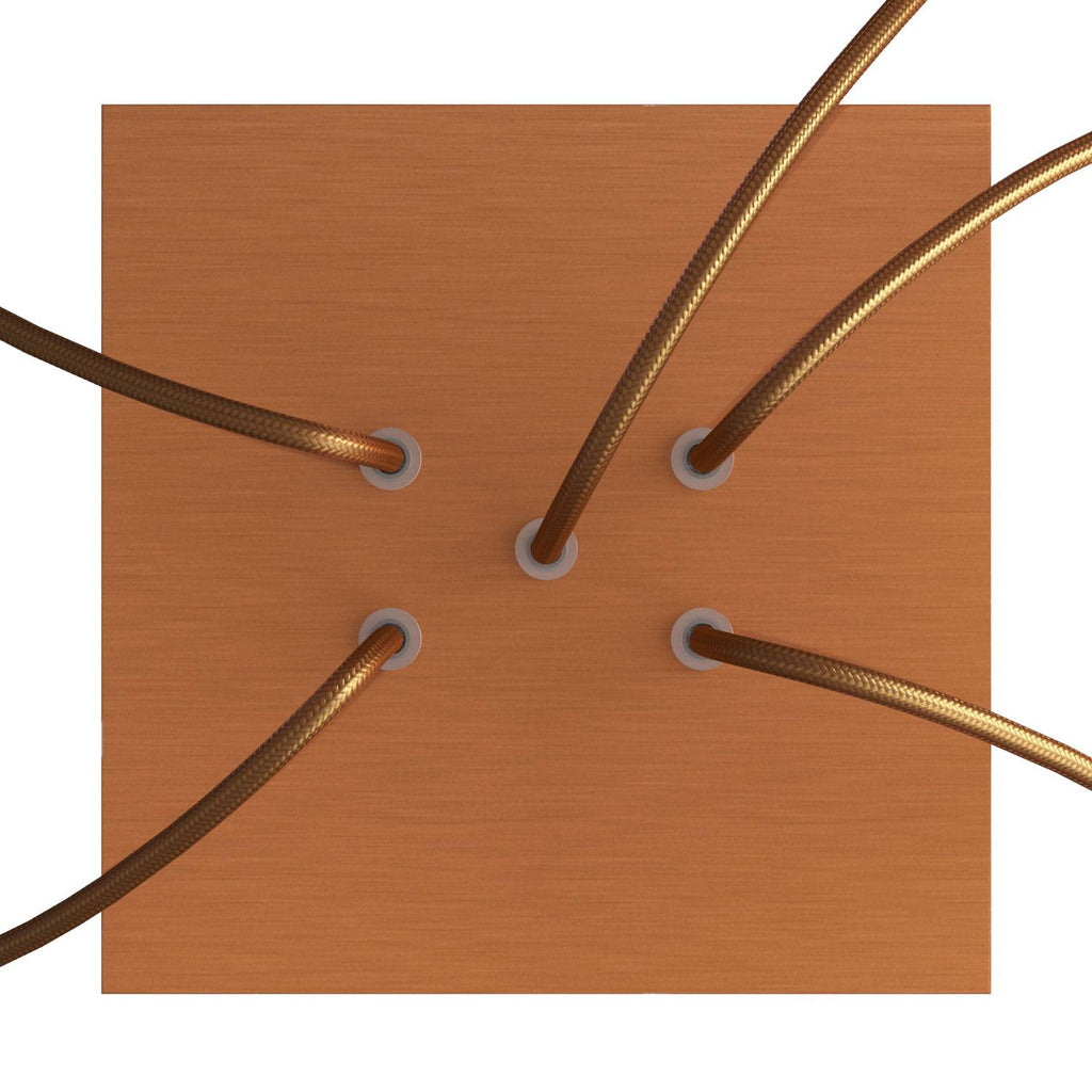 Rose-One Deckenrosette, quadratisch, 200 mm mit 5 Löchern und 4 seitlichen Löchern - Dibond Gebürstetes Kupfer – Ansicht 2
