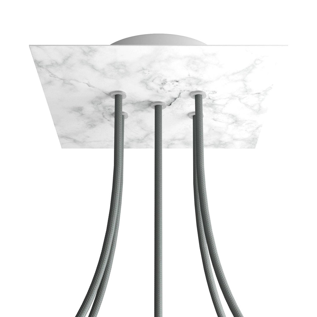 Quadratischer Rose-One Baldachin, 200 mm mit 5 Löchern und 4 seitlichen Löchern – Carrara-Marmor