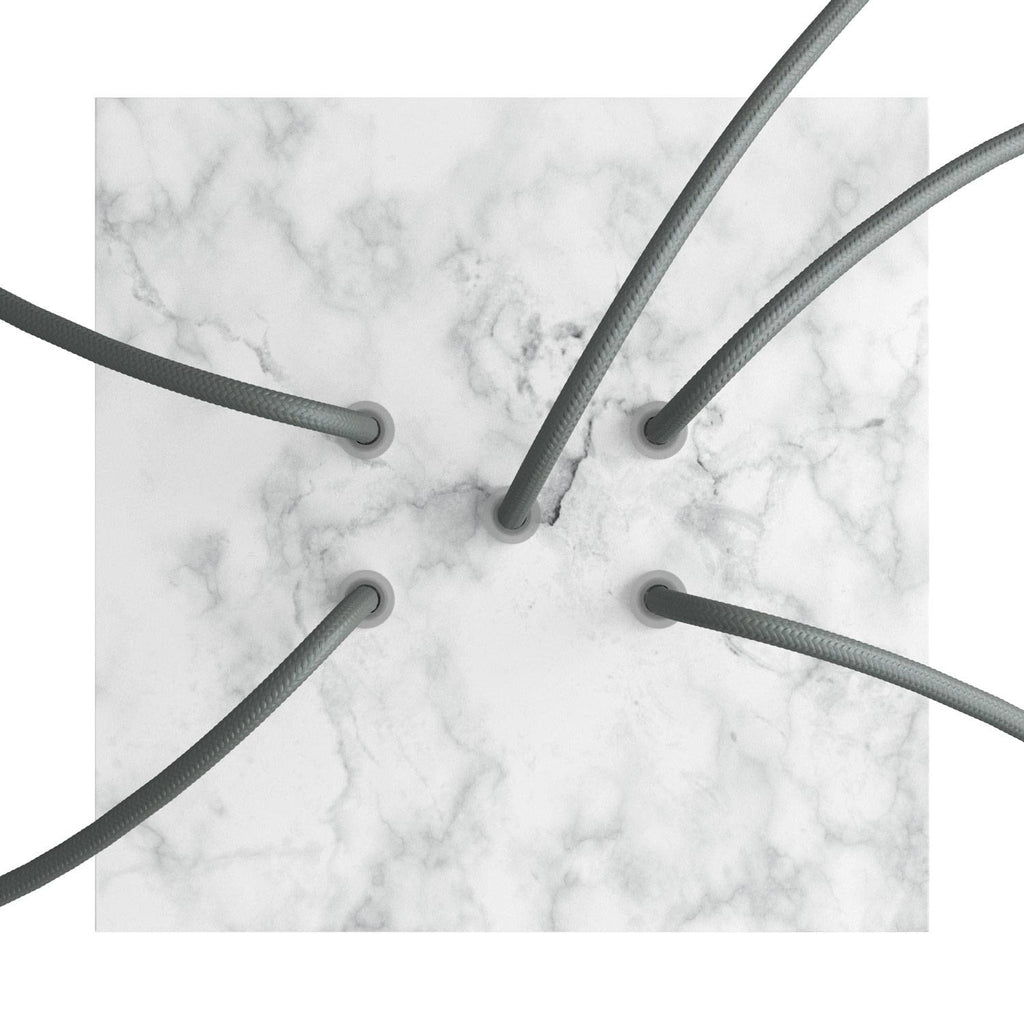 Quadratischer Rose-One Baldachin, 200 mm mit 5 Löchern und 4 seitlichen Löchern – Carrara-Marmor – Ansicht 2