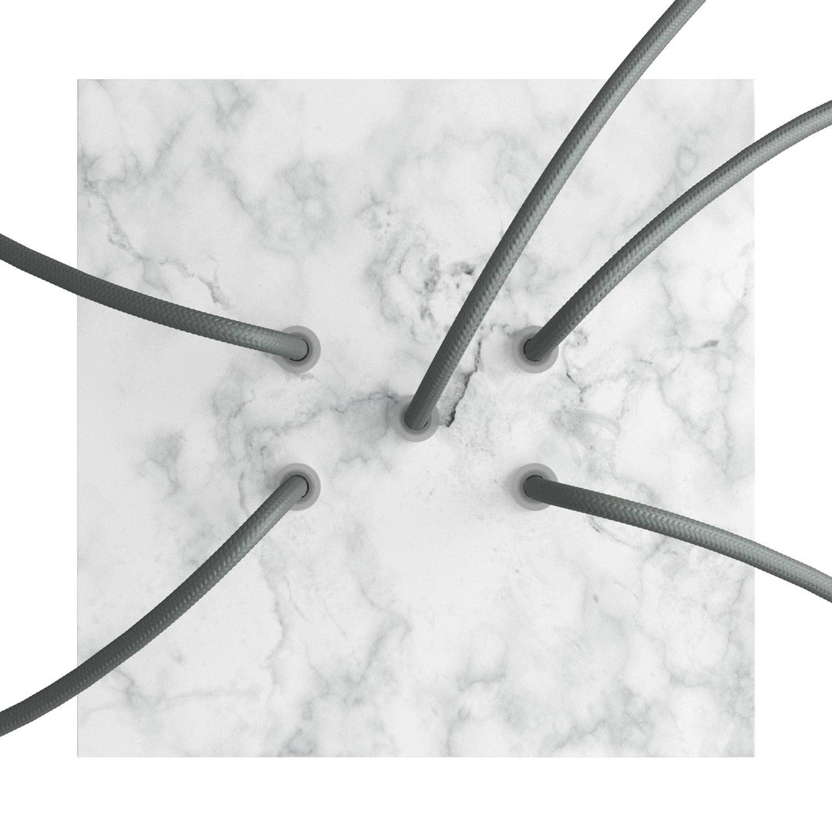 Quadratischer Rose-One Baldachin, 200 mm mit 5 Löchern und 4 seitlichen Löchern – Carrara-Marmor – Ansicht 2