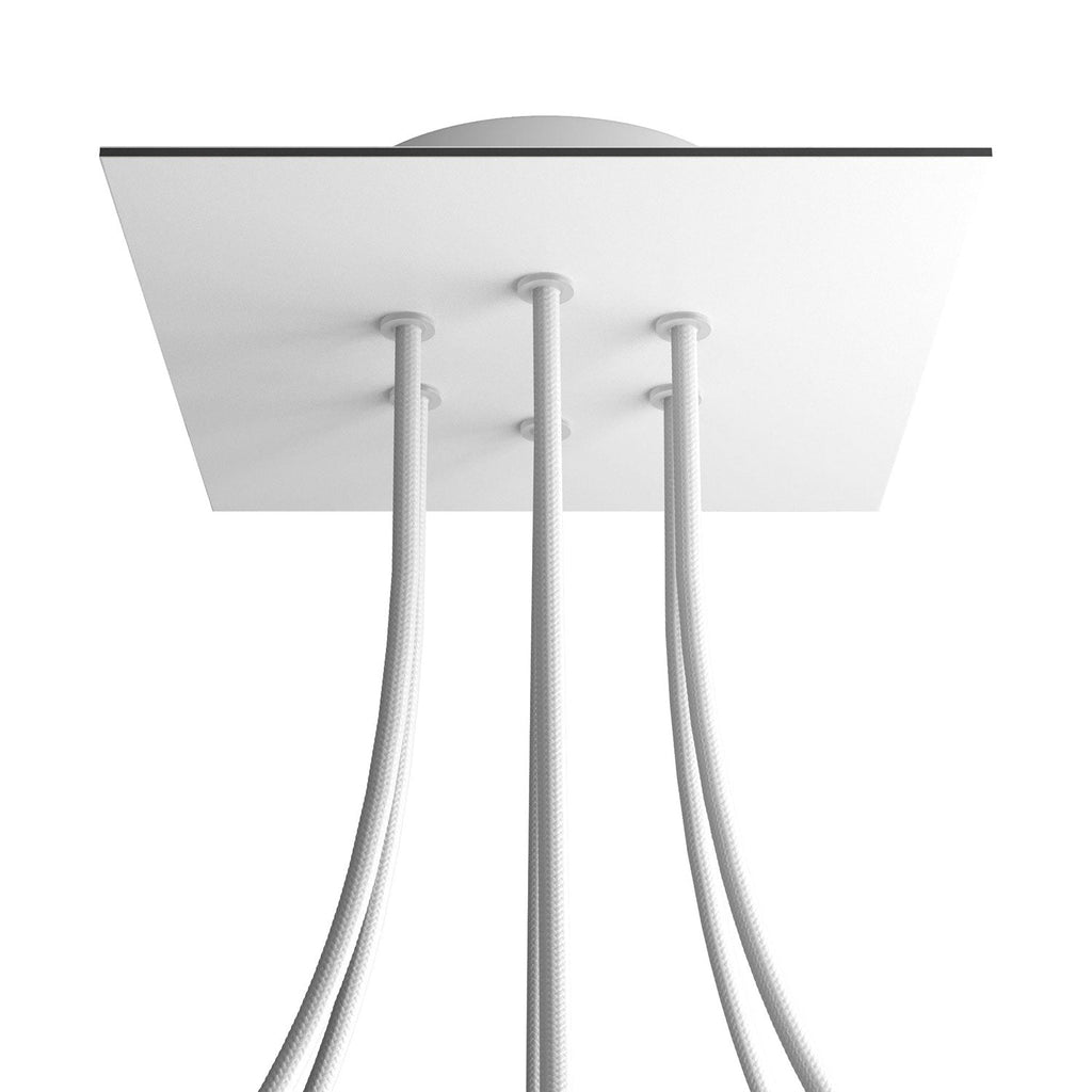 Rose-One Deckenbaldachin Quadrat, 200 mm mit 6 Löchern und 4 seitlichen Öffnungen – Mattweiß