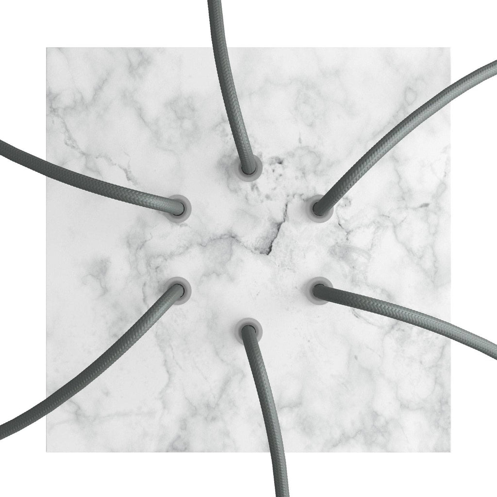 Lampenbaldachin Rose-One quadratisch, 200 mm mit 6 Löchern und 4 seitlichen Löchern – Marmor Carrara – Ansicht 2